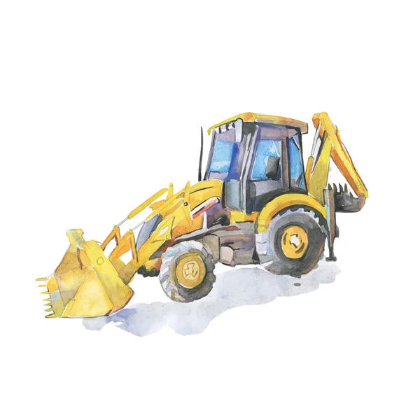 Excavator Sketches Watercolor Scetches Hand Drawing Illustration Yellow Excavator Tractor — Stock Photo, Image