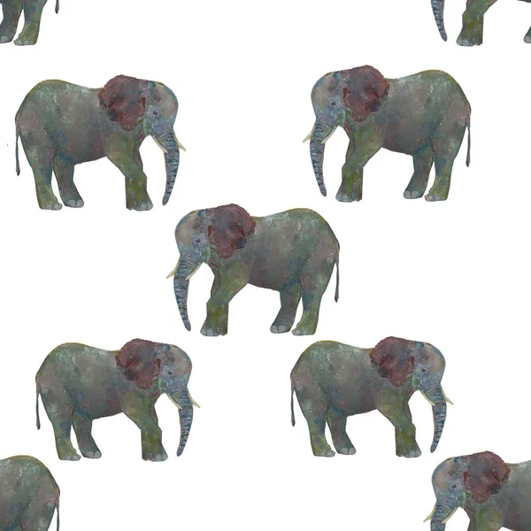 无缝的样式水彩大象查出在白色背景 抽象无缝的样式与水彩大象 用于在织物 纸张和其他产品上打印的图案 — 图库照片