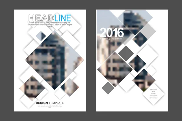 Arka plan üzerinde bulanık binalar ile beyaz ve şeffaf kareler ile yapılan basit geometrik iş şablonları