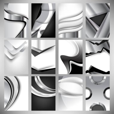 Kapakları ile dalgalı şekiller kümesi siyah ve beyaz