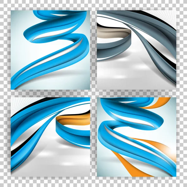 在透明背景下设置四个带有波浪线的米色 蓝色和灰色颜色的模板 — 图库矢量图片