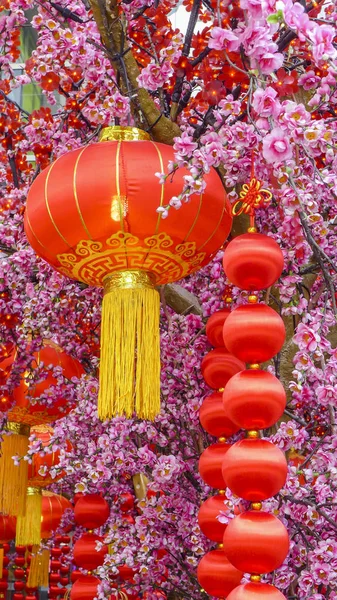 Китайський Червоні Ліхтарі Символічним Свої Релігійні Культурні Фону Червоні Ліхтарі — стокове фото