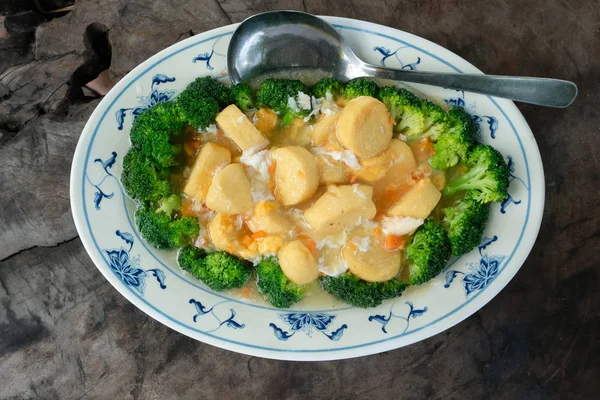 Cozinha Chinesa Popular Tofu Japonês Com Brócolis Suave Macio Macio — Fotografia de Stock