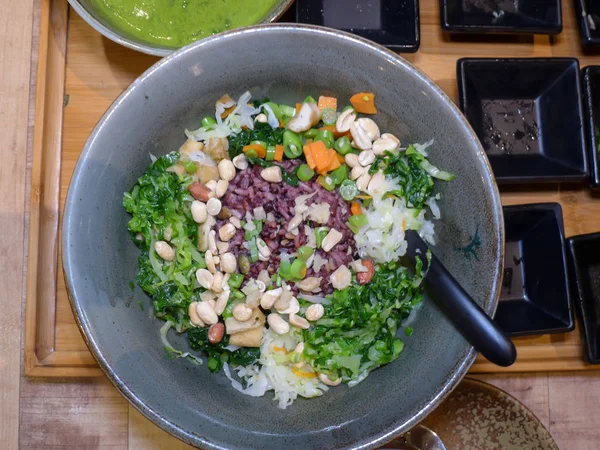Traditional Hakka Cuisine Vegetarian Meal Served Ceramic Bowl Chopsticks — Stock Photo, Image