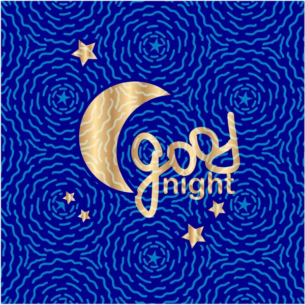 Gute Nacht mit goldenem Schriftzug und Mond — Stockvektor