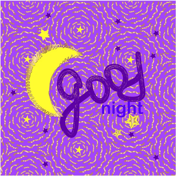 Gute Nacht mit goldenem Schriftzug und Mond — Stockvektor