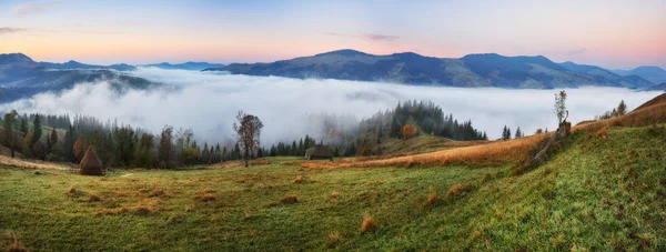 Herbstsonnenaufgang Den Karpaten Malerischer Nebliger Morgen — Stockfoto