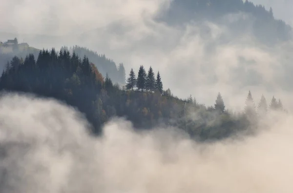 Mañana Otoño Las Montañas Los Cárpatos Amanecer Niebla Escénica — Foto de Stock
