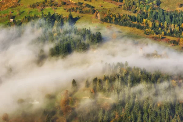 Φθινόπωρο Ανατολή Στα Καρπάθια Όρη Γραφικό Ομίχλη Πρωί — Φωτογραφία Αρχείου