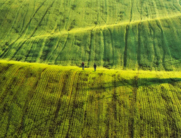 Homem Campo Passeios Turísticos Através Pitoresco Campo Montanhoso — Fotografia de Stock