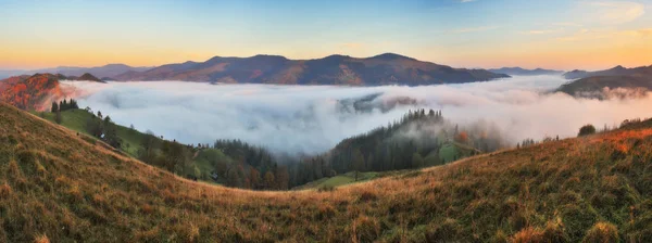 Herbstsonnenaufgang Nebliger Morgen Den Karpaten — Stockfoto