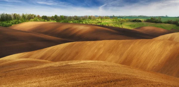 Heuvelachtig Gebied Pittoreske Golven Van Een Vuil Veld Heuvelachtige Vallei — Stockfoto