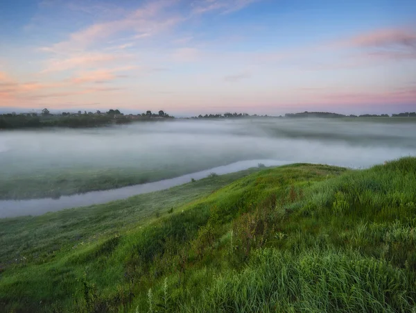 Primavera Mañana Valle Del Pintoresco Río Niebla Primavera — Foto de Stock