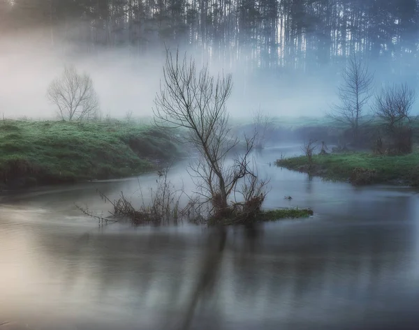 Pittoreska Vårmorgon Morgon River Natursköna Dawn — Stockfoto