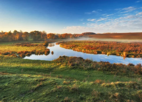 Picturesque Autumn Dawn Valley Picturesque River Autumn Morning — Stock Photo, Image