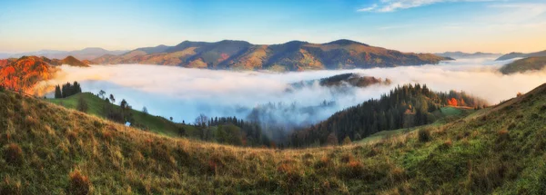 カルパティア山脈の秋の日の出 霧の朝 風光明媚夜明け — ストック写真