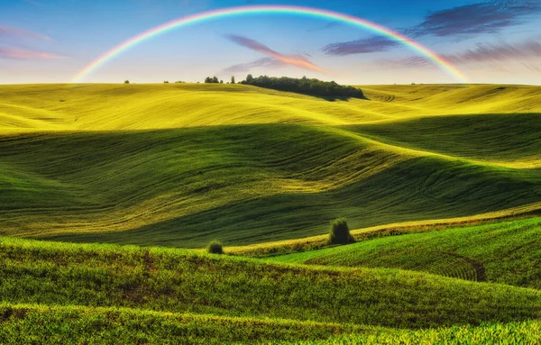 Scenic View Rainbow Green Field — Stock Photo, Image