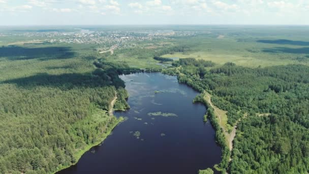Vol au-dessus du lac forestier de la taïga