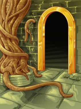 Vektör Mağara girişinde yazı büyük ağaç.