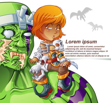Canavar zırh takım adam Giant omzunda oturuyor. 