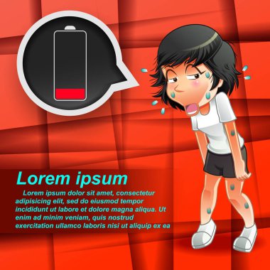 O kırmızı arka planda yorgun.