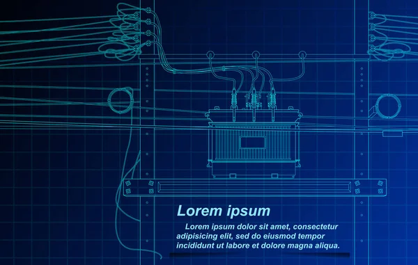 Trafo ve kablo blueprint arka plan üzerinde çizim.