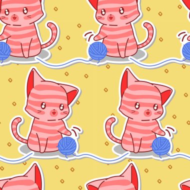 Mavi iplik deseni ile Dikişsiz sevimli pembe kedi.