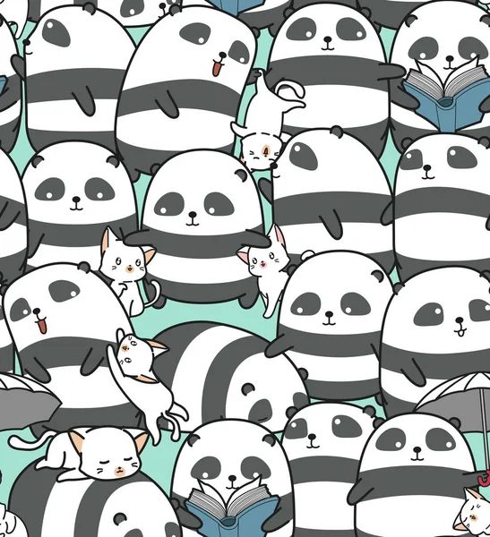 Nahtlose Pandas Und Katzenmuster — Stockvektor
