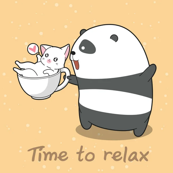 Panda ve kedi zamanında dinlenmek için.