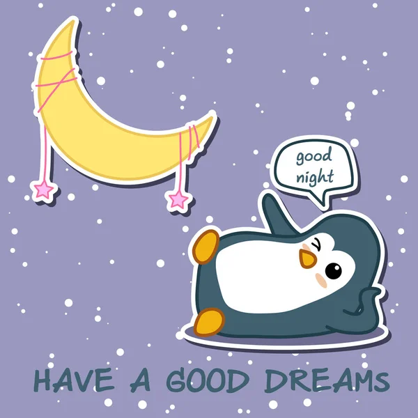 Penguin says good night with moon.
