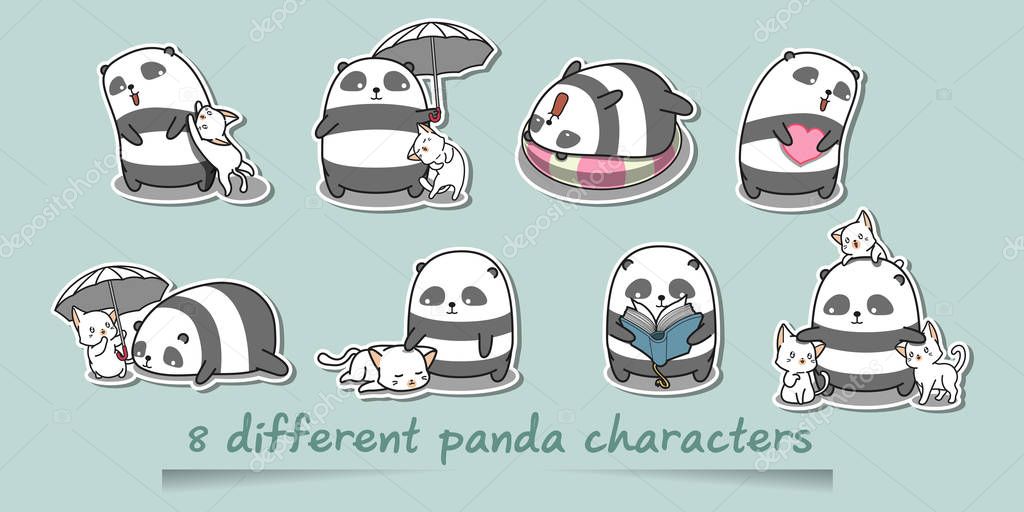8 different panda characters.