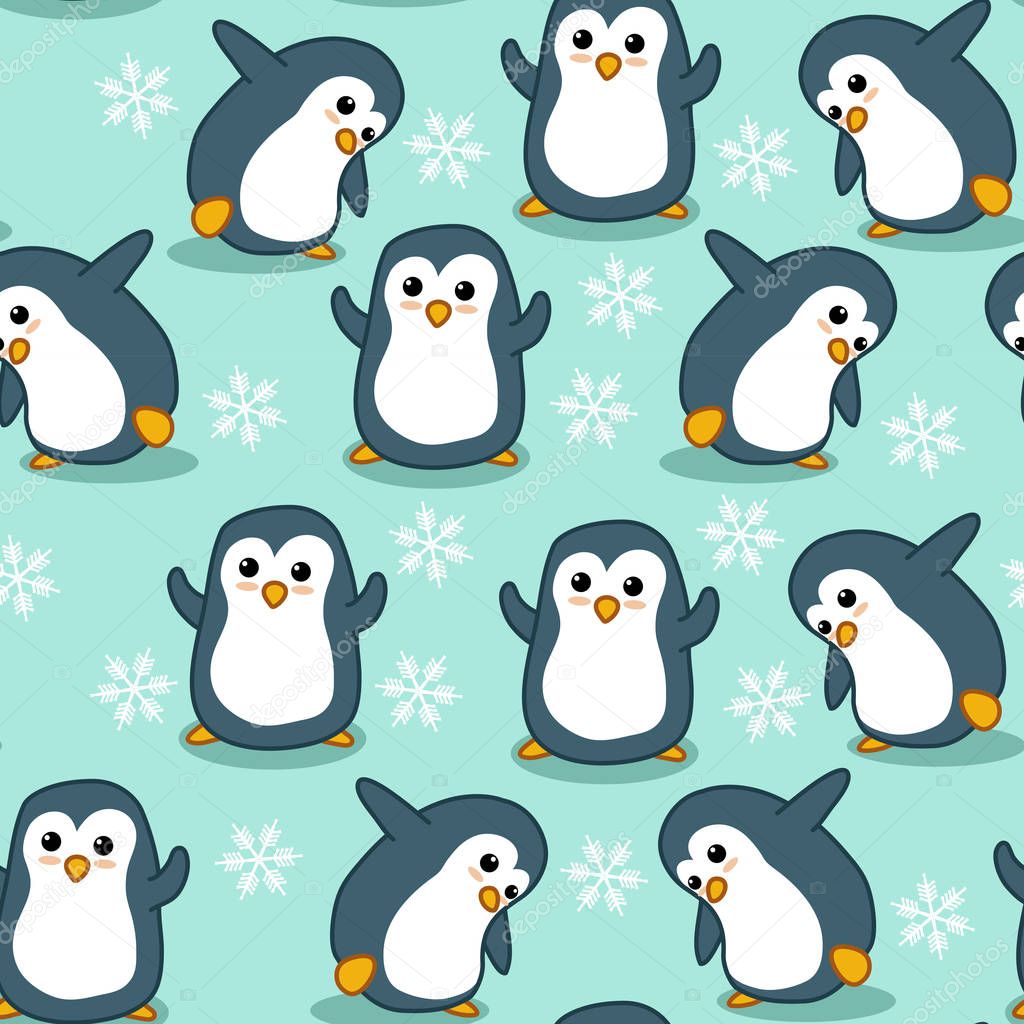 Seamless penguin pattern in cartoon style.