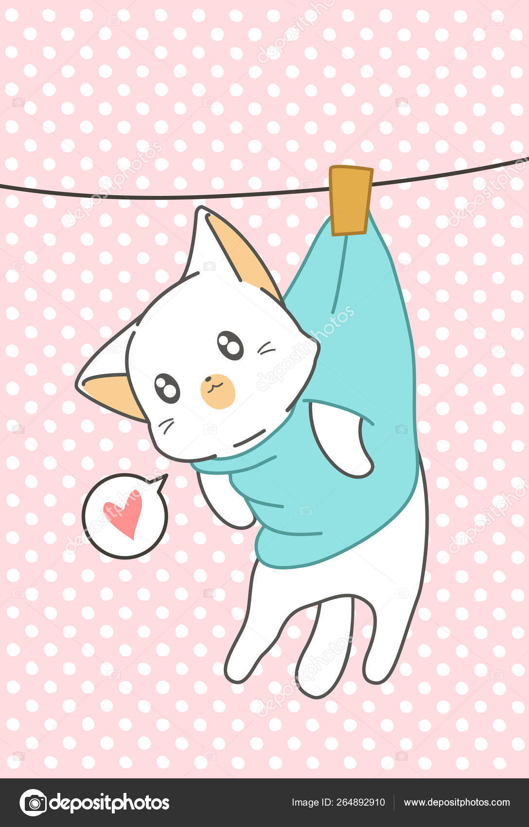 Gato adorável kawaii com estilo de roupa legal personagem de desenho  animado estilo desenhado à mão