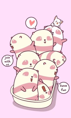 Panda ve arkadaşları küvette.