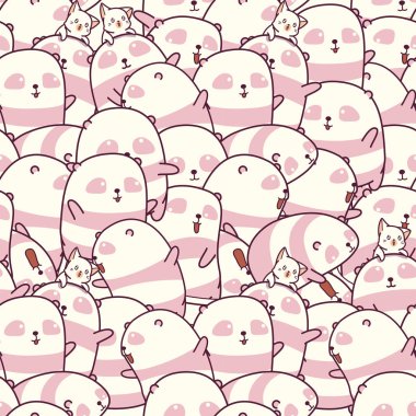 Dikişsiz birçok pandalar ve kedi desen.