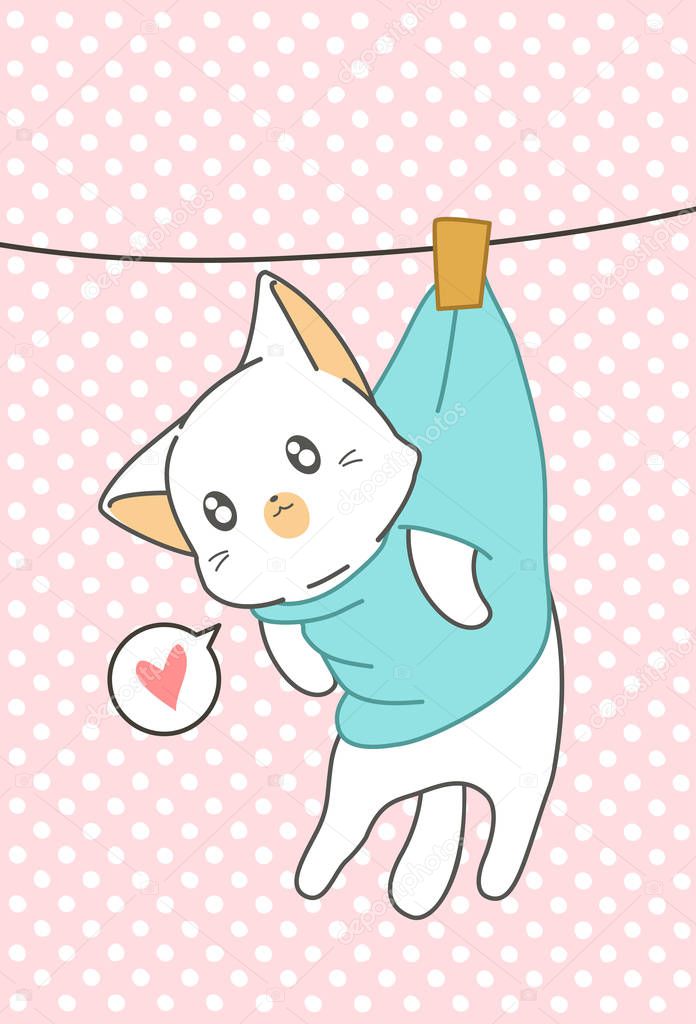 Little cat was hung in cartoon style.