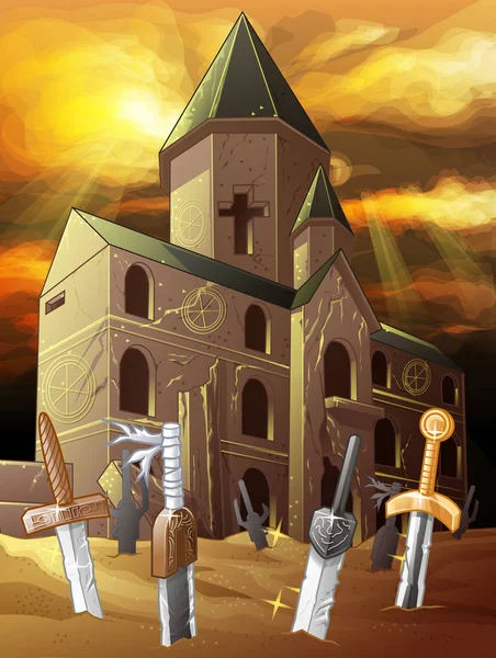 卡通风格的老教堂背景 — 图库矢量图片#