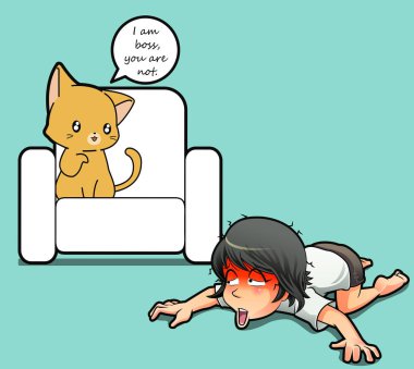 Kedi karikatür tarzında patron.