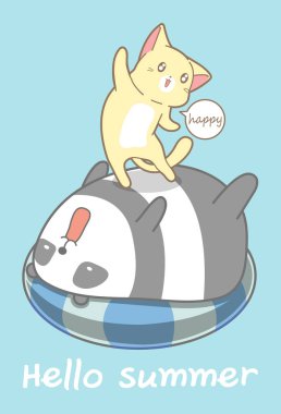 yaz tatilinde kedi ve panda.