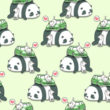 Dev panda desen araba ile Dikişsiz Kawaii kediler