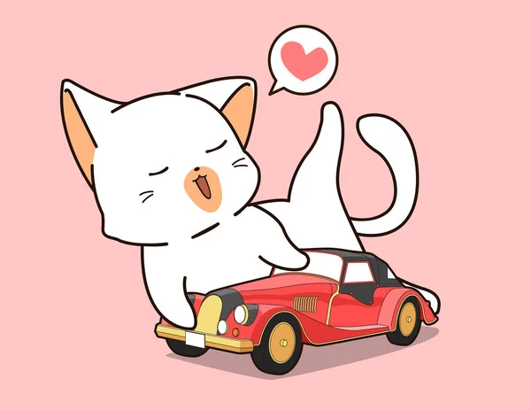 빈티지 자동차를 귀여운 고양이 — 스톡 벡터