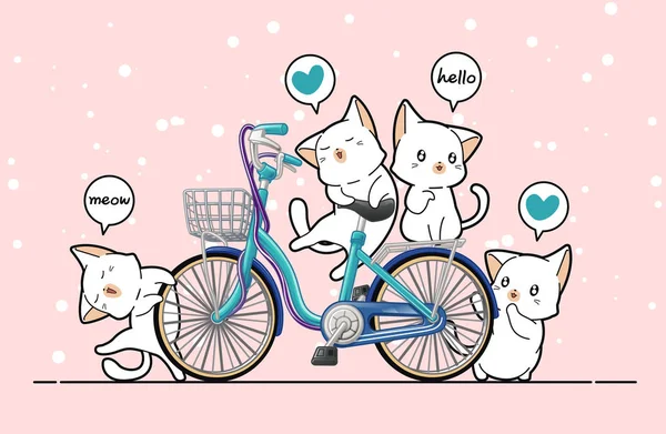 Kawaii Chats Vélo Dans Style Dessin Animé — Image vectorielle