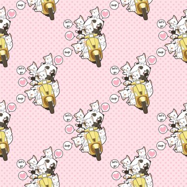 Dikişsiz kawaii panda arkadaşlar desen ile motosiklet sürme