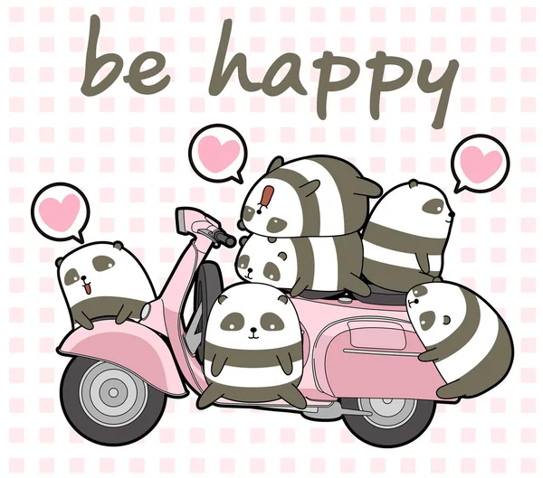 Kawaii pandalar ve pembe motosiklet