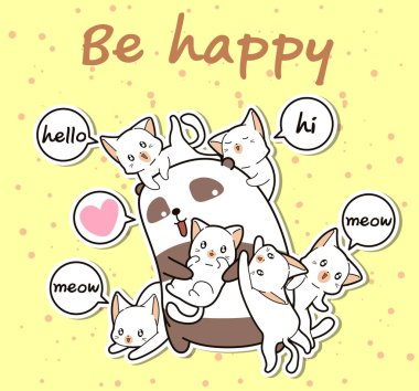 Karikatür tarzında Kawaii panda ve arkadaşlar