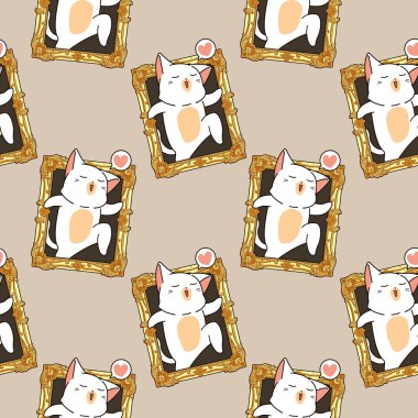 Dikişsiz kawaii kedi bir resim deseni dışarı gidiyor