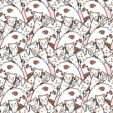 Karikatür tarzında Dikişsiz kawaii panda ve arkadaş desen