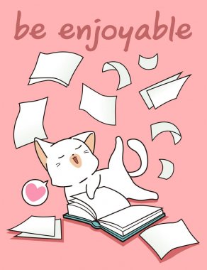 Kawaii kedi bir kitap ile eğleniyor