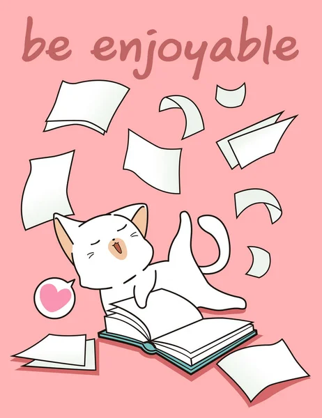 Kawaii kedi bir kitap ile eğleniyor
