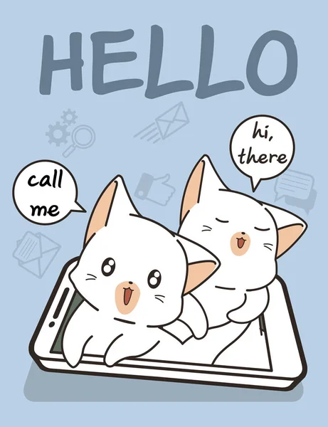 Kawaii Katten Met Technologie Van Slimme Telefoon — Stockvector